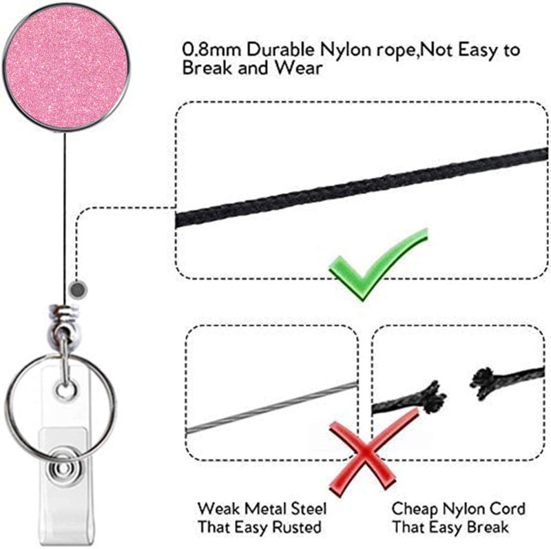 Boutilon Retractable Badge Holder, Badge Reels,Lightweight Plastic Badge Reel Card Holder Backing Belt Clip for Nurse,Volunteer,Teacher,Student(Glitter Silver Green Pink 3pack) - Image 2